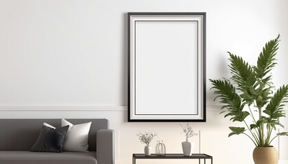 Frame Mockup Hanging On The Wall In Minimalist Interior Room.