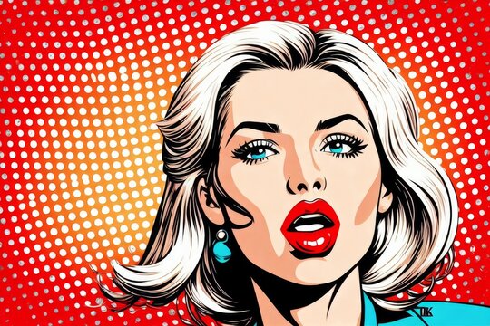 beautiful young blonde woman in retro pop comic art. Generative AI