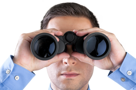 Closeup of a Businessman Using Binoculars