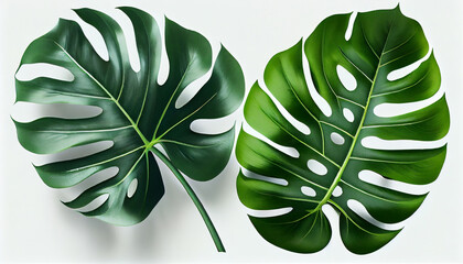 Monstera leaves on white background. Generative AI