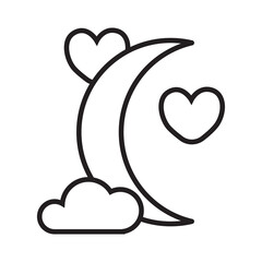 Moon and heart illustration icon with transparent background