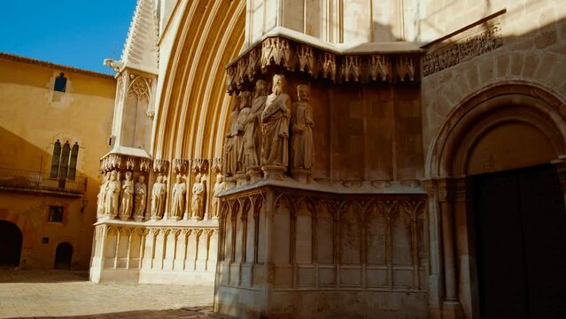 The Tarragona Cathedral, located in Tarragona, Spain, dating to the 12th century, a unique blend of Gothic and Romanesque architecture