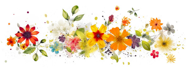 Fototapeta na wymiar Spring flowers on white background as web banner, background, letter add, top view, Generative AI