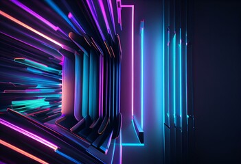 Abstract Neon Lights Background with Blue, Purple and Green Stripes. 3D Render. Generative AI