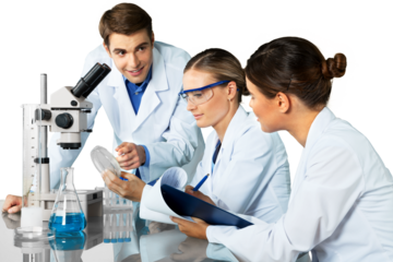 Group of the scientists working at the laboratory