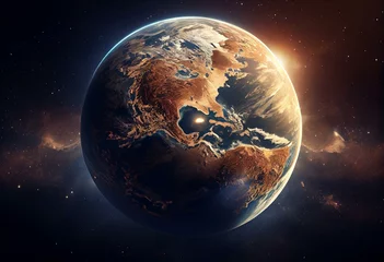 Crédence de cuisine en verre imprimé Pleine Lune arbre Planet Earth in space 3D rendering elements of this image furnished by NASA. Generative AI