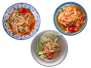 Includes Thai food on a white background, topview, isolate