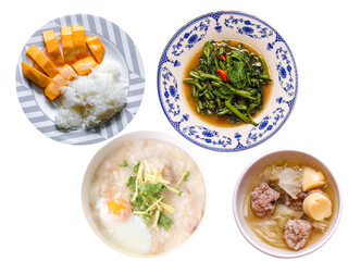 Includes Thai food on a white background, topview, isolate