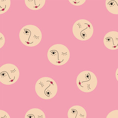 Feminine look, abstract personage, mascot design, funny face, cute icon