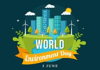 World Environment Day Illustration with Green Tree and Animals in Forest for Save the Planet or Taking Care of the Earth in Hand Drawn Templates