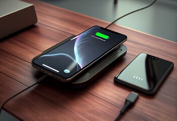 Charging smartphone with wireless charger - 3d rendering. Generative AI