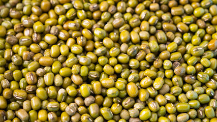 Lots of mung bean seeds stacked together, healthy cereal concept.