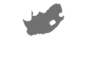 An abstract representation of South Africa using a mosaic of black dots. Illlustration suitable for digital editing and large size prints. 