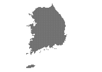 An abstract representation of South Korea using a mosaic of black dots. Illlustration suitable for digital editing and large size prints. 