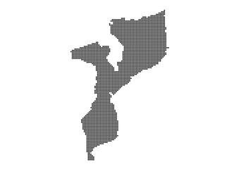 An abstract representation of Mozambique,Mozambique map made using a mosaic of black dots. Illlustration suitable for digital editing and large size prints. 