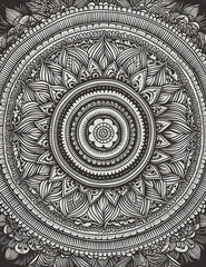 Mandala coloring book page, black and white, beautiful, graphical resource. Generative AI