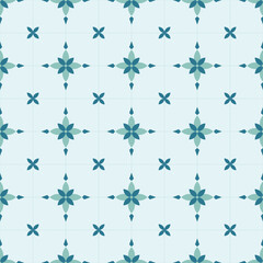 In this seamless pattern, green-blue tone flowers in warm tones on a blue background. Make it looks beautiful and attractive.