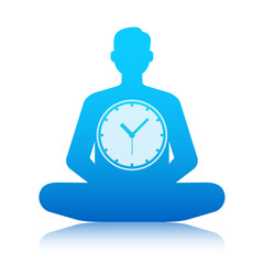 Time of human life, clock in the form of a man meditating, calming the mind