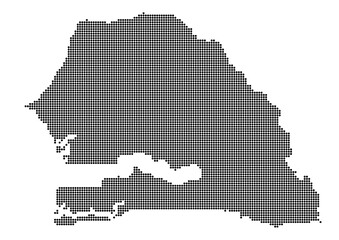 An abstract representation of Senegal,Senegal map made using a mosaic of black dots. Illlustration suitable for digital editing and large size prints. 