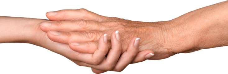 Young Woman's Hand Touching and Holding an Old Woman's Hand