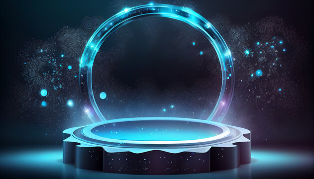 Futuristic stage with neon light circle frame Ai generated Image