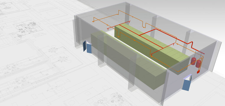 Gas Fire Suppression layout 3D illustration