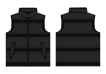Black Winter Puffer Vest Template on White Background, Vector File. © Sansom