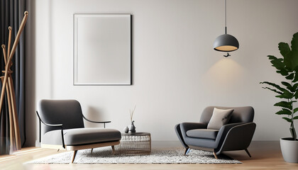Living room minimalist interior with gray chair figura, mock up minimalist 3