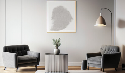 Living room minimalist interior with brown chair figura, mock up minimalist 10