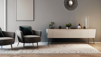 Living room minimalist interior with gray chair figura, mock up minimalist 9