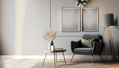 Living room minimalist interior with gray chair figura, mock up minimalist 2
