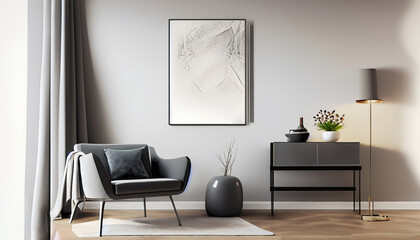 Living room minimalist interior with gray chair figura, mock up minimalist 4