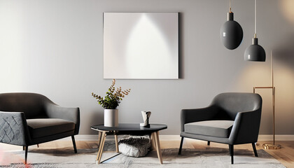 Living room minimalist interior with gray chair figura, mock up minimalist 1