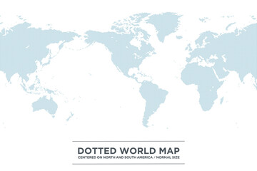 アメリカ大陸を中心としたドットの世界地図、中サイズ
