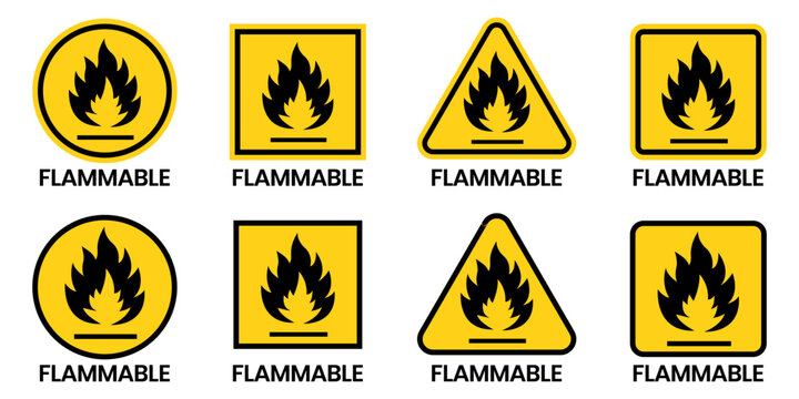 Set flammable icon , hazard warning sign flammable , isolated vector illustration