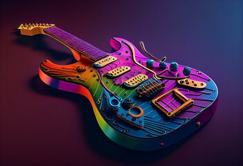Colorful solid-body electric guitar image for studio wall. Generative AI