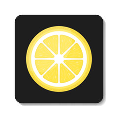 Slice of lemon flat icon. Stylized yellow flat vector illustration on black background. Best for web, print, logo creating and branding design.