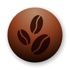 Coffee beans flat icon. Stylized brown elements on gradient background. Best for web, print, logo creating and branding design.