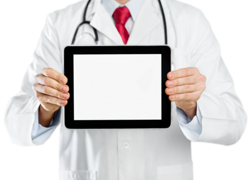 Close-up portrait of Doctor  with tablet pc