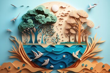 World environment day background in paper cut style, Earth day. Generative AI