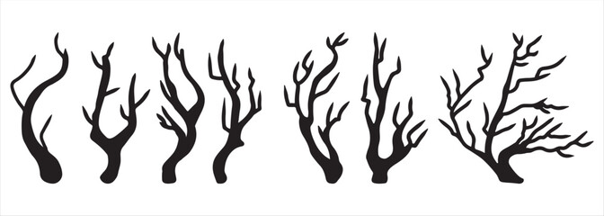 tree trunks and tree branches vector illustration set, suitable for icon, sticker pack, and graphic design elements