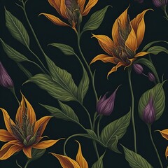 Fototapeta premium pattern with flowers and leaves Generative AI