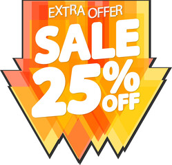 Sale 25% off, discount tag on transparent background. Promotion sign for shop or online store, PNG illustration