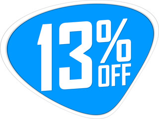 Sale 13% off, discount tag on transparent background. Promotion sign for shop or online store, PNG illustration
