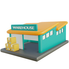 3D Warehouse Building and Package Box for Store Logistics Illustration with Transparent Background