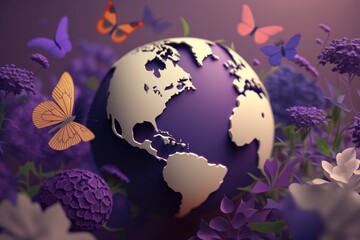 World environment day on purple background in paper cut style, Earth day. Generative AI