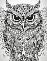 Fototapeta premium Owl coloring book page.. Black and white illustration. Graphical resource. Generative AI