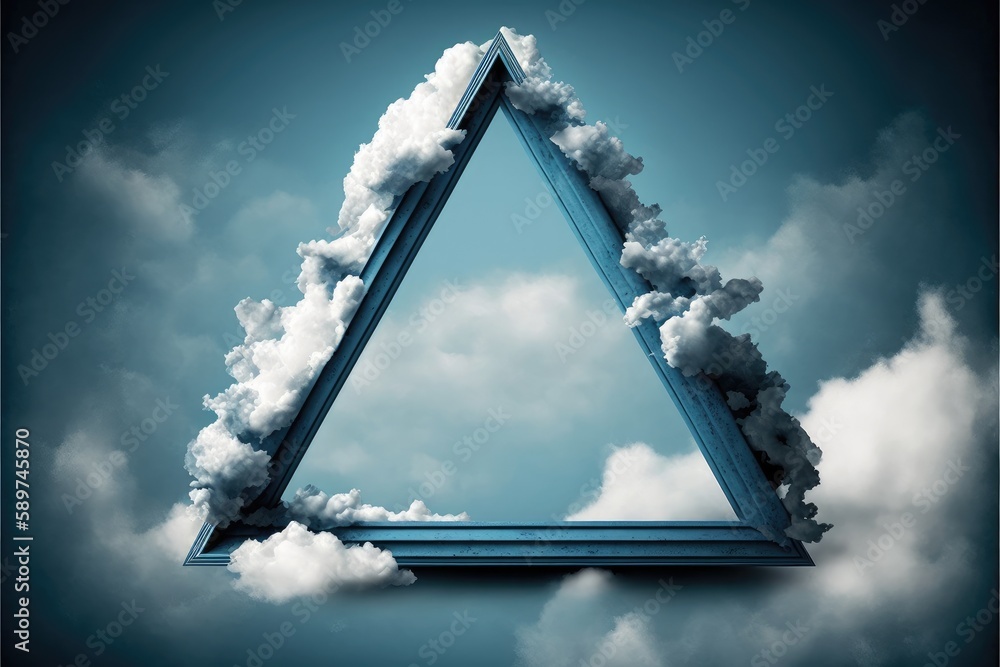 Poster frame made with covered white cloud in the sky in triangle shape. concept of luxurious fantasy windo