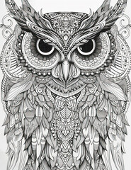 Owl coloring book page.. Black and white illustration. Graphical resource. Generative AI