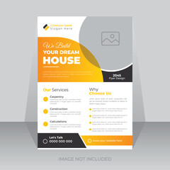Flat design construction template or real estate business flyer